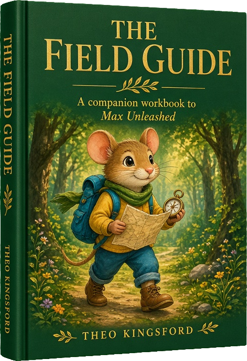 The Field Guide: a companion workbook to Max Unleashed, by Theo Kingsford. A green cover showing Max with a map and compass on a woodland path.